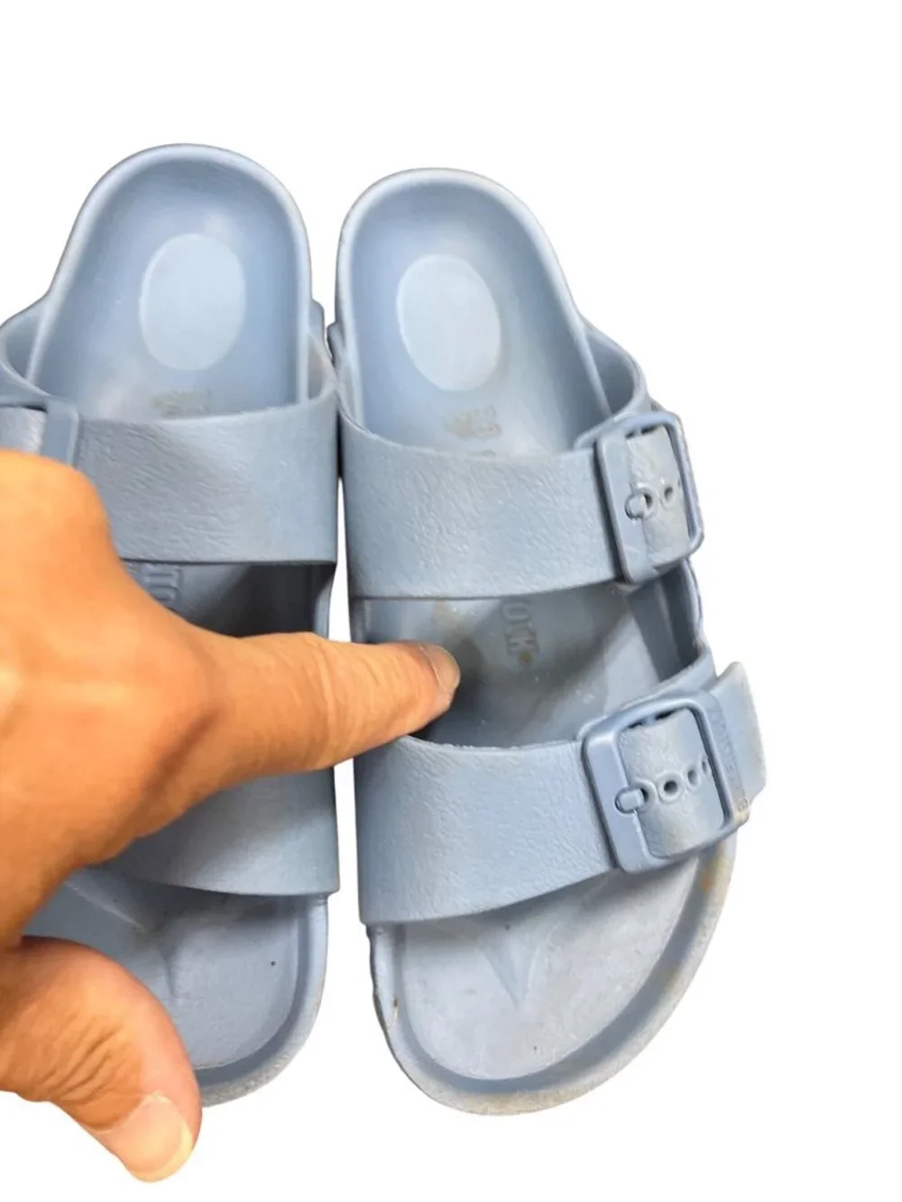 Birkenstock womens blue slip on designer casual sandals sz 33/3.5 SKU 10-520